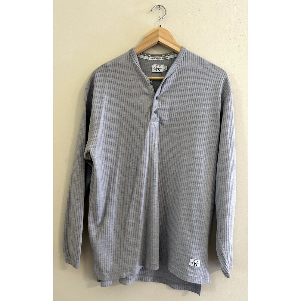 Vintage 90s y2k Calvin Klein Henley-collar Thermal Long-sleeve Shirt Men's Small